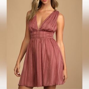 NWT lulus Romantic At Heart Rose Pink Striped
Skater Mini Dress